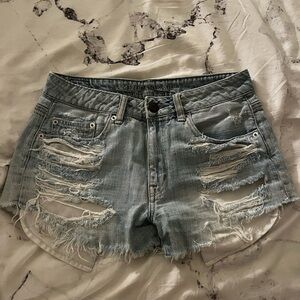 American Eagle Outfitters Distressed Denim Shorts - Light Blue